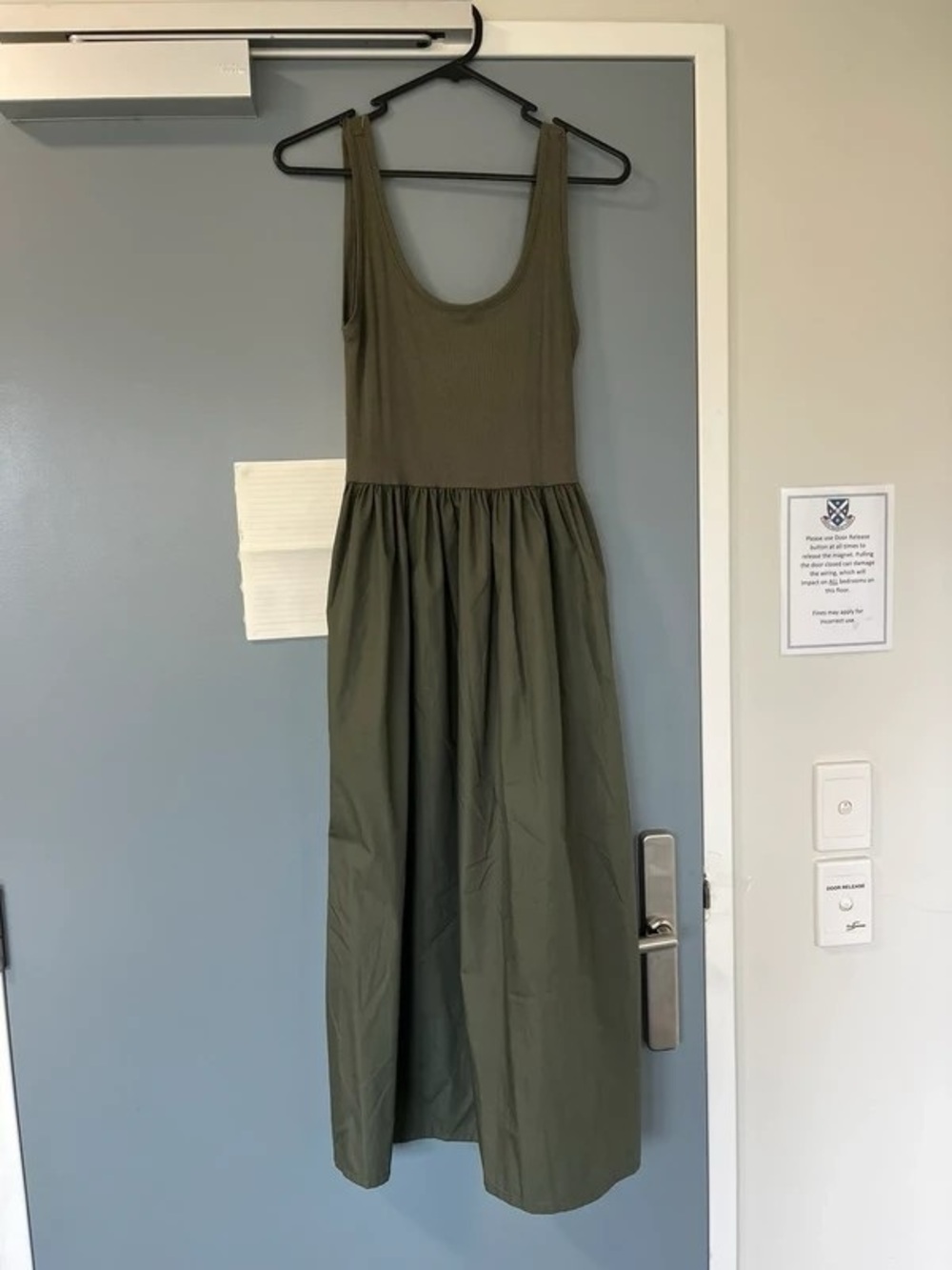 Scoop Neck Olive Maxi Dress - Sleeveless Casual Maxi